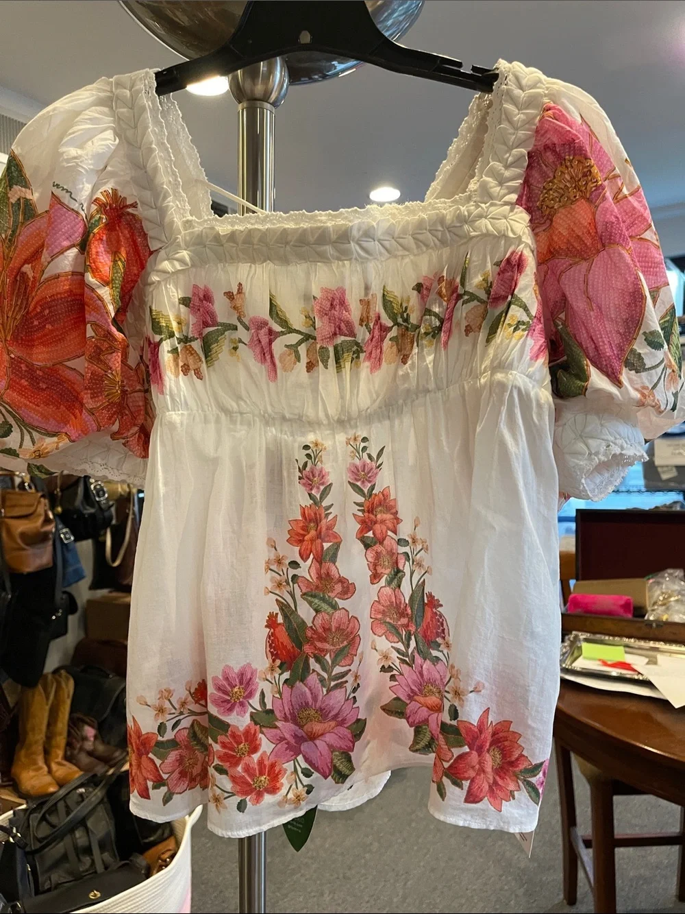 Farm Rio Summer Fruit Off-White Organic Cotton Blouse (NWT) size Large - Picture 6 of 12
